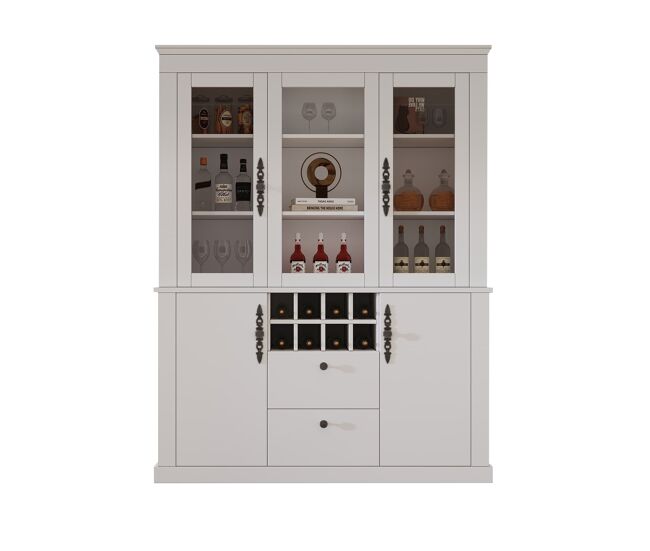Vitrina 130x37,5x170,5 cm - 2 cajones, 4 puertas, led, 8 botelleros - blanco