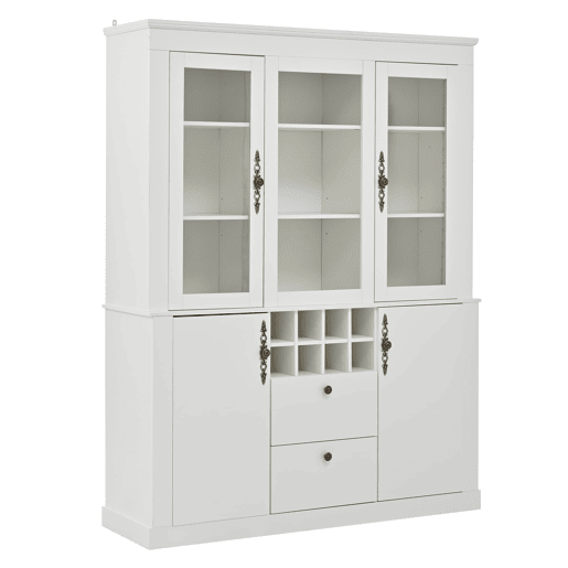 Vitrine 130x37,5x170,5 cm - 2 gavetas, 4 portas, LED, 8 garrafeiras - Branco