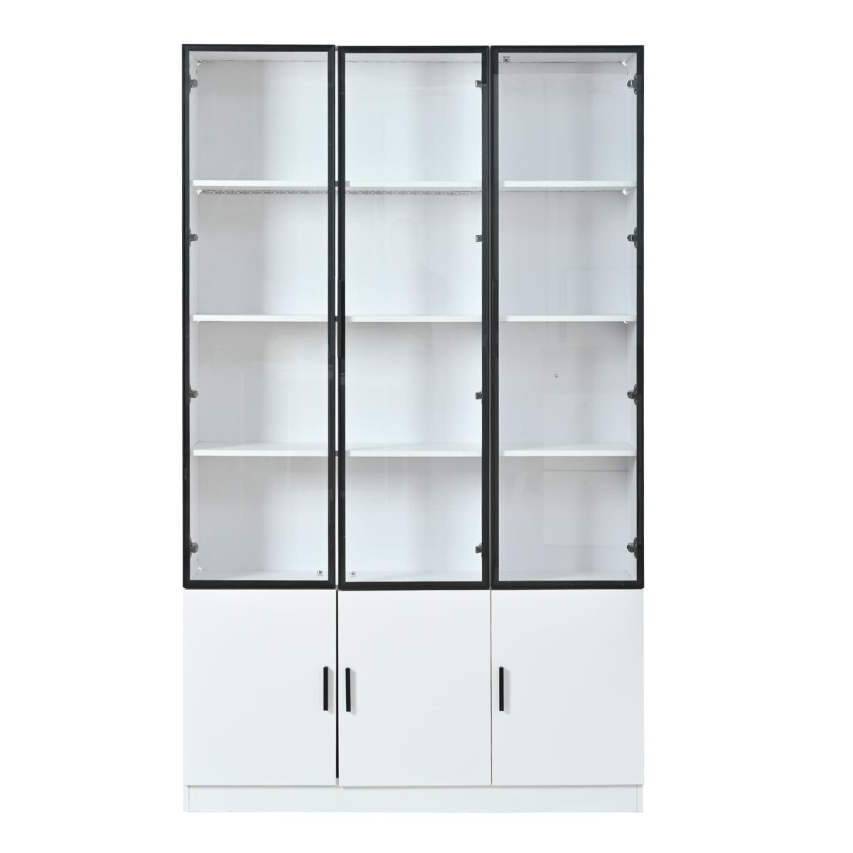 Vitrina 120x32x200 cm - 6 puertas, vidrio con led, mueble multifunción - blanco