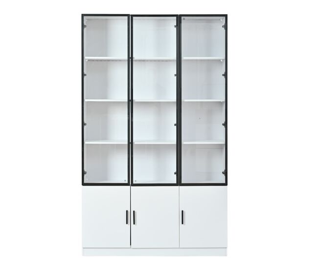 Vitrina 120x32x200 cm - 6 puertas, vidrio con led, mueble multifunción - blanco
