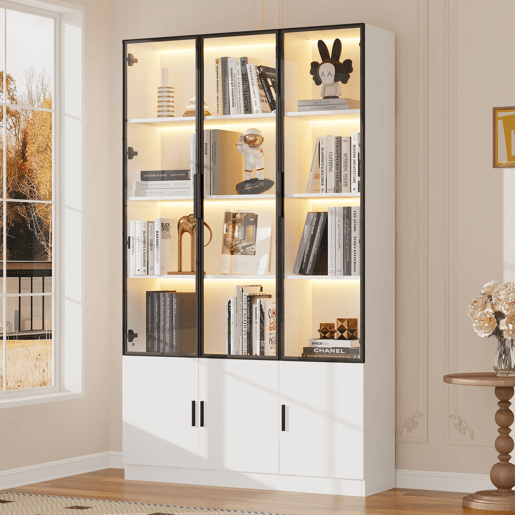 Vitrine 120x32x200 cm - 6 portas, vidro com LED, móvel multifuncional - Branco Vitrine 120x32x200 cm - 6 portas, vidro com LED, móvel multifuncional - Branco