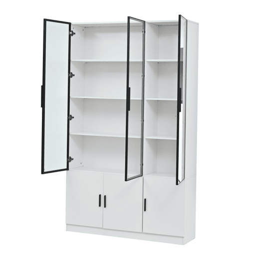 Vitrine 120x32x200 cm - 6 portas, vidro com LED, móvel multifuncional - Branco Vitrine 120x32x200 cm - 6 portas, vidro com LED, móvel multifuncional - Branco