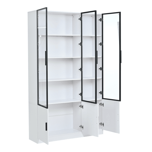 Vitrine 120x32x200 cm - 6 portas, vidro com LED, móvel multifuncional - Branco Vitrine 120x32x200 cm - 6 portas, vidro com LED, móvel multifuncional - Branco