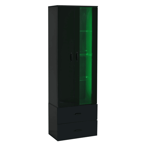 Vitrine LED com 2 portas - Porta transparente, independente, sala de estar - Preto Vitrine LED com 2 portas - Porta transparente, independente, sala de estar - Preto