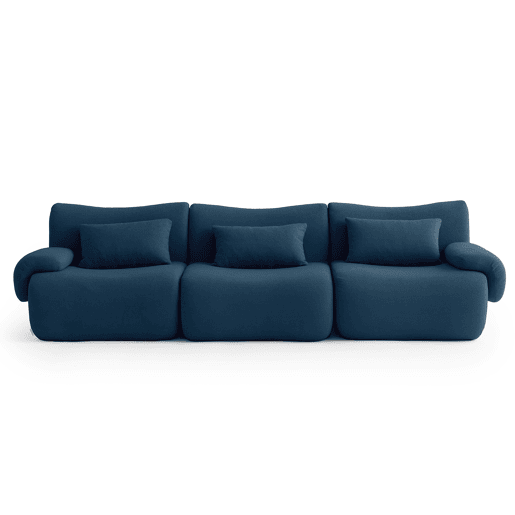 Sofá modular de 3 lugares, tecido bouclé na cor azul profundo
