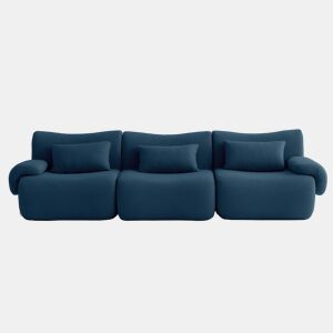 Sofá modular de 3 lugares, tecido bouclé na cor azul profundo