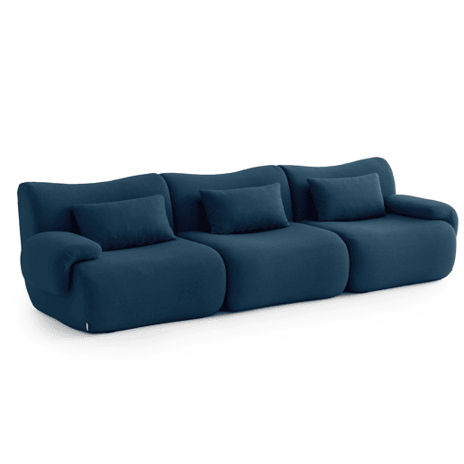 Sofá modular de 3 lugares, tecido bouclé na cor azul profundo
