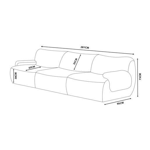 Sofá modular de 3 lugares, tecido bouclé na cor azul profundo