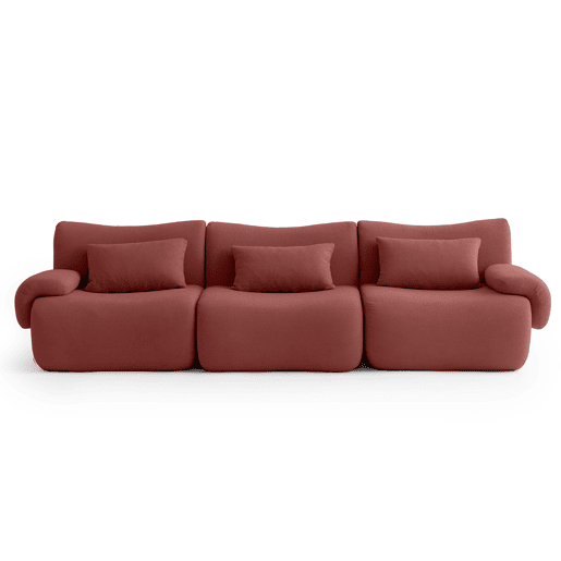 Sofá modular de 3 lugares, tecido bouclé na cor vermelho terracota