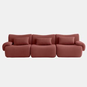 Sofá modular de 3 lugares, tecido bouclé na cor vermelho terracota