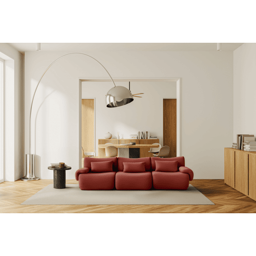 Sofá modular de 3 lugares, tecido bouclé na cor vermelho terracota