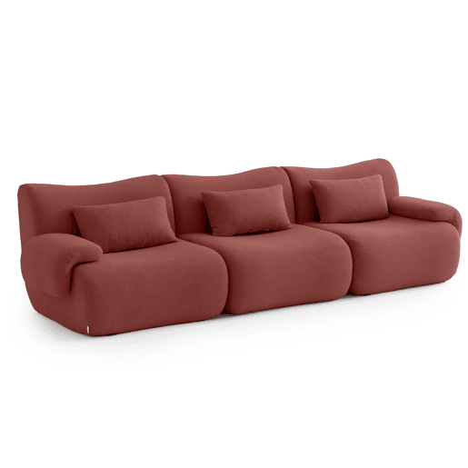 Sofá modular de 3 lugares, tecido bouclé na cor vermelho terracota