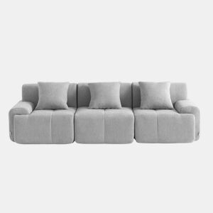 Sofá modular de 3 lugares, tecido chenille na cor cinza mineral