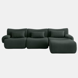 Sofá modular de 3 lugares com chaise longue, tecido bouclé na cor verde floresta