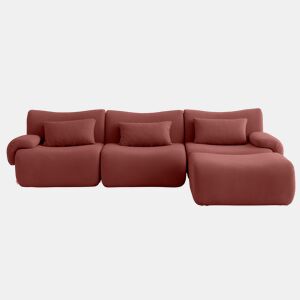 Sofá modular de 3 lugares com chaise longue, tecido bouclé na cor vermelho terracota