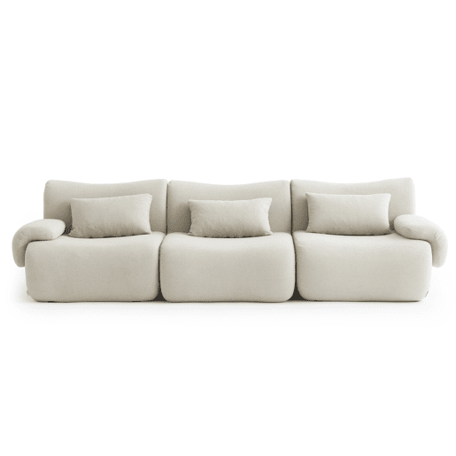 Sofá modular de 3 lugares, tecido bouclé na cor bege creme