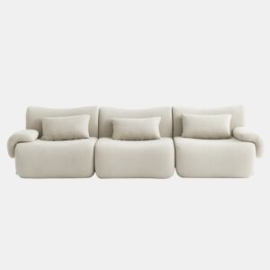 Sofá modular de 3 lugares, tecido bouclé na cor bege creme