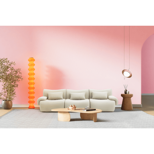 Sofá modular de 3 lugares, tecido bouclé na cor bege creme