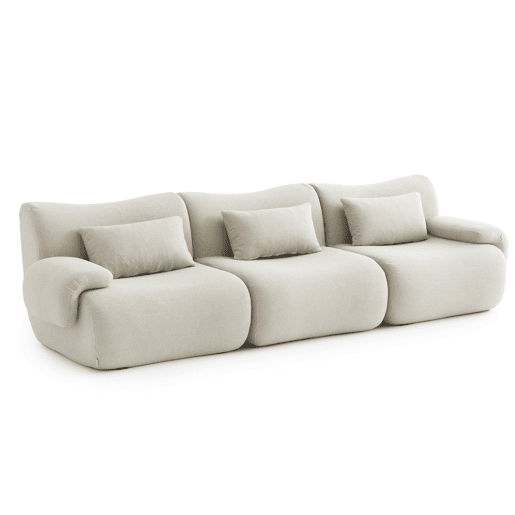 Sofá modular de 3 lugares, tecido bouclé na cor bege creme