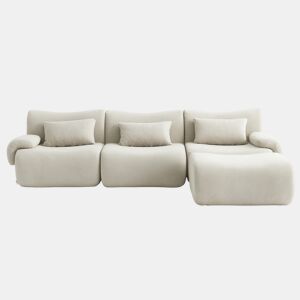 Sofá modular de 3 lugares com chaise longue, tecido bouclé na cor bege creme
