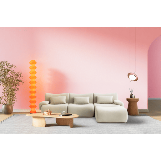 Sofá modular de 3 lugares com chaise longue, tecido bouclé na cor bege creme