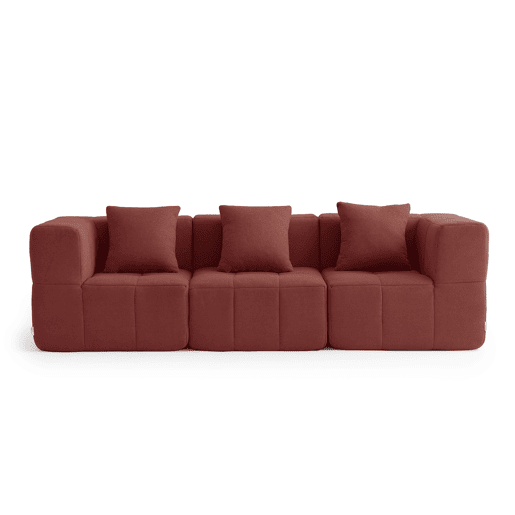 Sofá modular de 3 lugares, tecido bouclé na cor vermelho terracota