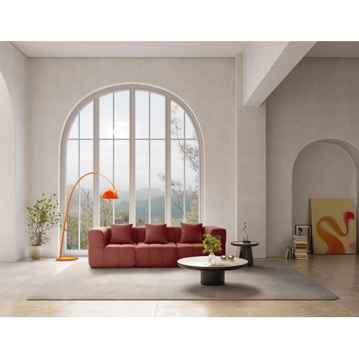 Sofá modular de 3 lugares, tecido bouclé na cor vermelho terracota