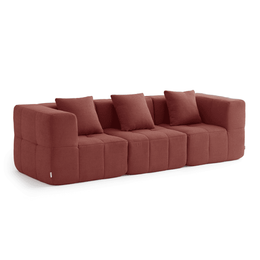 Sofá modular de 3 lugares, tecido bouclé na cor vermelho terracota