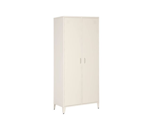 Armario/vestidor industrial de metal 2 puertas, 4 estantes, 1 barra para colgar beige - 48x80x181 cm