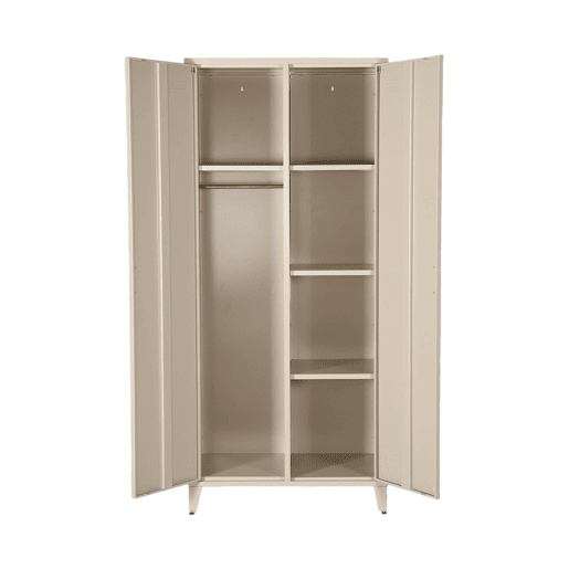 Guarda-roupa industrial em metal com 2 portas, 4 prateleiras, 1 cabideiro, Soho, Beige, 48x80x181 cm