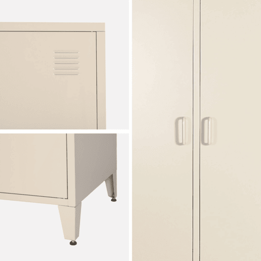 Guarda-roupa industrial em metal com 2 portas, 4 prateleiras, 1 cabideiro, Soho, Beige, 48x80x181 cm