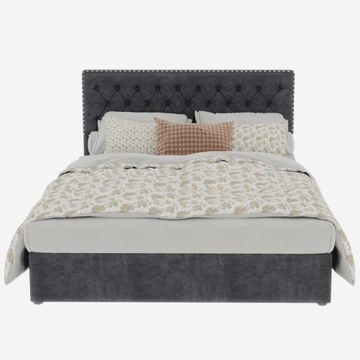 Cama estofada 140x200 - minimalista, cabeceira confortável, base alta com pistão - cinzenta