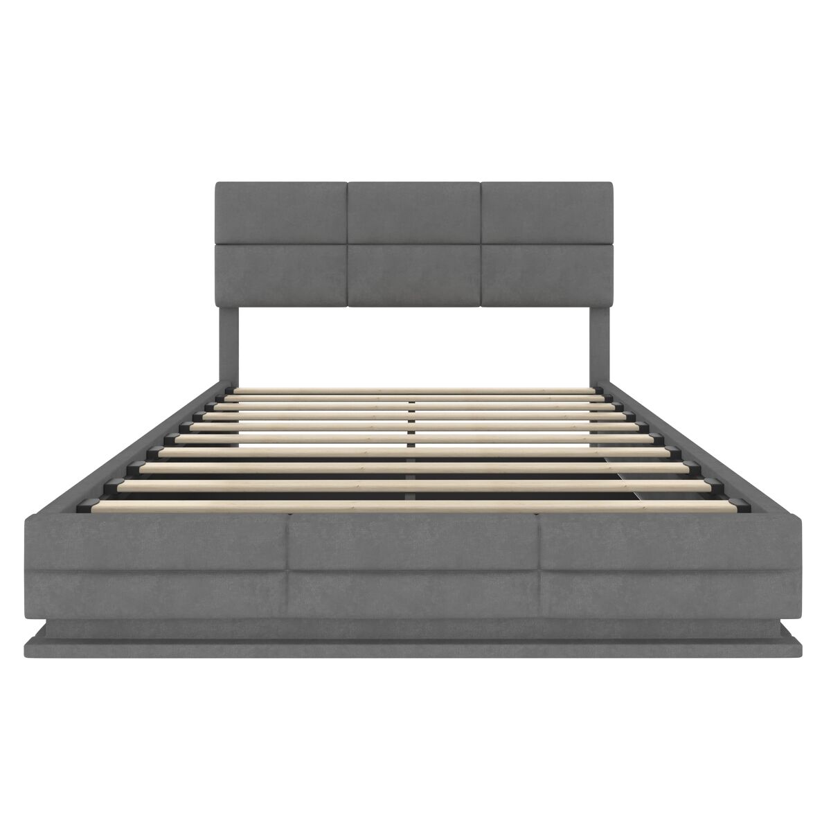 Cama tapizada 160x200 cm - cabecero ajustable, puertos usb/type-c, iluminación led, sistema hidráulico, almacenamiento xxl - gris