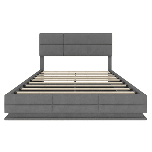 Cama estofada 160x200 cm - Cabeceira ajustável, portas USBType-C, iluminação LED, sistema hidráulico, armazenamento XXL - Cinza