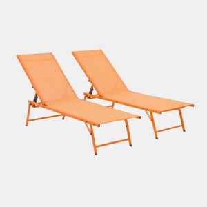 Espreguiçadeira multiposições em aço e textilene, set de 2 Laranja - 181x54.5x82.5 cm