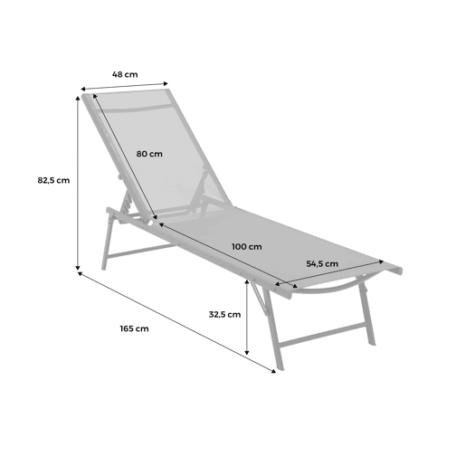 Espreguiçadeira multiposições em aço e textilene, set de 2 Laranja - 181x54.5x82.5 cm