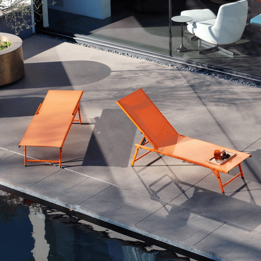 Espreguiçadeira multiposições em aço e textilene, set de 2 Laranja - 181x54.5x82.5 cm