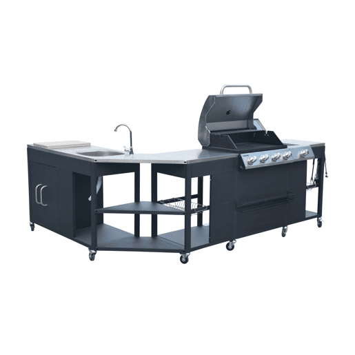 Cozinha exterior com churrasqueira a gás com 4 queimadores + 1 bico lateral Preto - 247x187x147 cm
