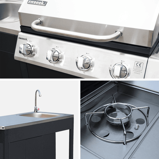 Cozinha exterior com churrasqueira a gás com 4 queimadores + 1 bico lateral Preto - 247x187x147 cm