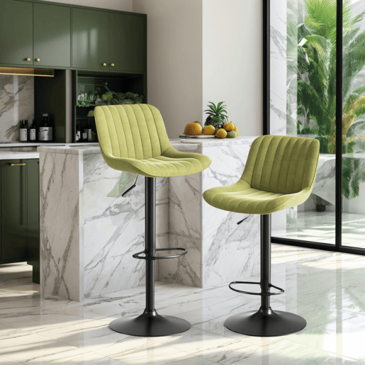 Bancos giratórios para sala de jantar, 2 unidades - aveludados, ajustáveis, 360° - verde