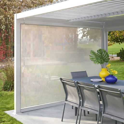 Estore lateral de enrolar em alumínio e textilene para pérgola bioclimática, 3m Branco - 272x10x209 cm