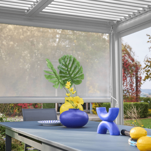 Estore lateral de enrolar em alumínio e textilene para pérgola bioclimática, 3m Branco - 272x10x209 cm