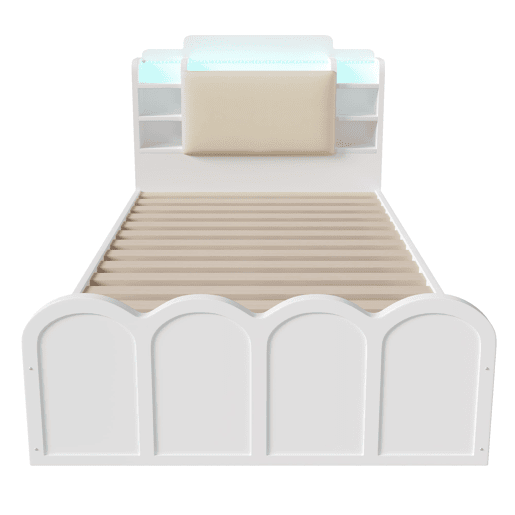 Cama com painel 90x200 cm - canapé rebatível hidráulico, USB-C e LED - branco