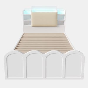 Cama com painel 90x200 cm - canapé rebatível hidráulico, USB-C e LED - branco