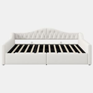 Cama de dia estofada 140x200 - com LED e arrumação - Bege
