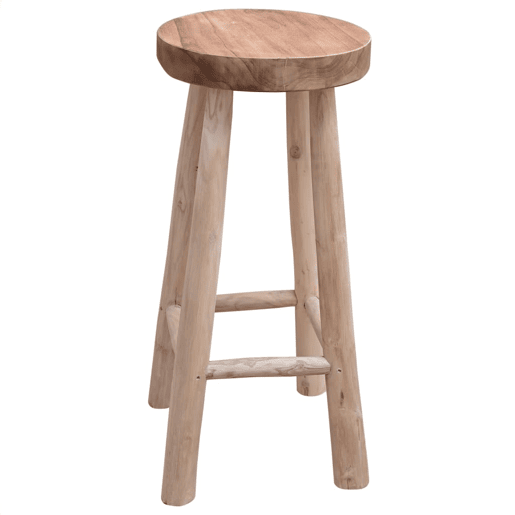 Banqueta alta com apoio para os pés design rústico em madeira de teca altura 76 cm DEC029316
