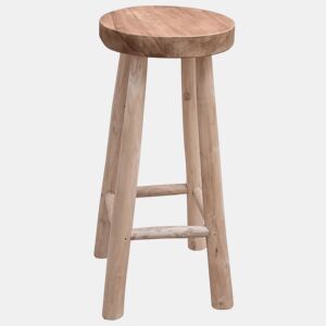 Banqueta alta com apoio para os pés design rústico em madeira de teca altura 76 cm DEC029316