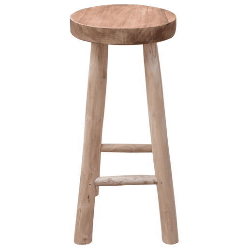 Banqueta alta com apoio para os pés design rústico em madeira de teca altura 76 cm DEC029316