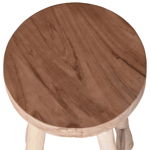 Banqueta alta com apoio para os pés design rústico em madeira de teca altura 76 cm DEC029316