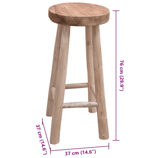 Banqueta alta com apoio para os pés design rústico em madeira de teca altura 76 cm DEC029316